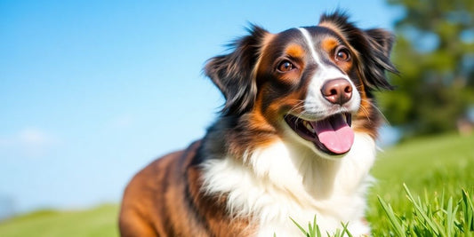 Happy dog playing outdoors, showcasing vitality and health.