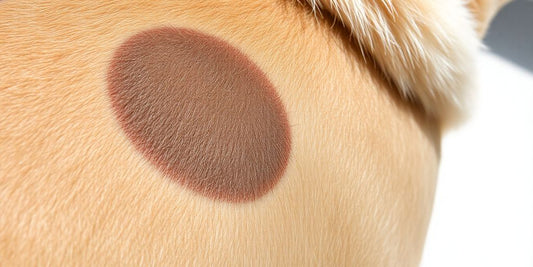 Dog with ringworm patches on its skin.