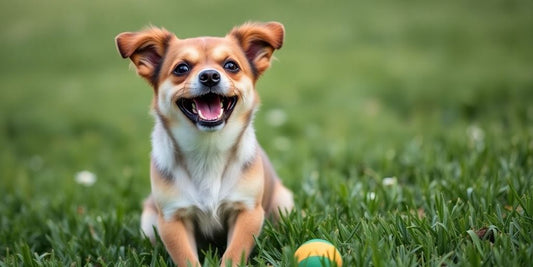 Happy dog in a field after Apoquel treatment.