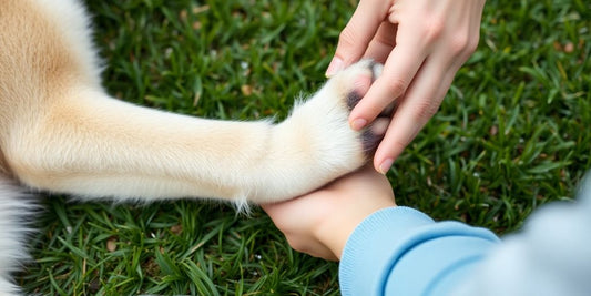 Dog paw being examined for yeast infection treatment.