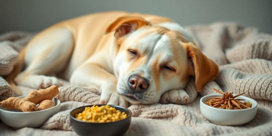Relaxed dog with natural remedies for comfort.