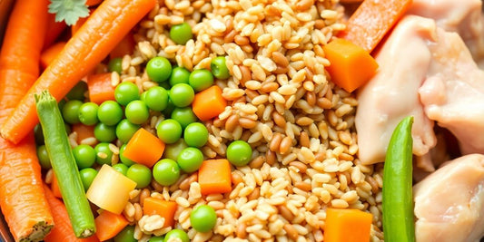 Bowl of fresh ingredients for homemade dog food.
