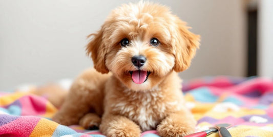 Groomed Maltipoo with fluffy coat and happy expression.