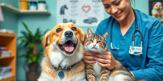 A dog and cat at a veterinary clinic together.