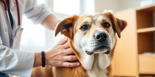 Senior dog receiving care during a wellness checkup.