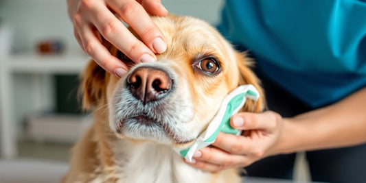 Dog being cleaned with antibacterial wipes.