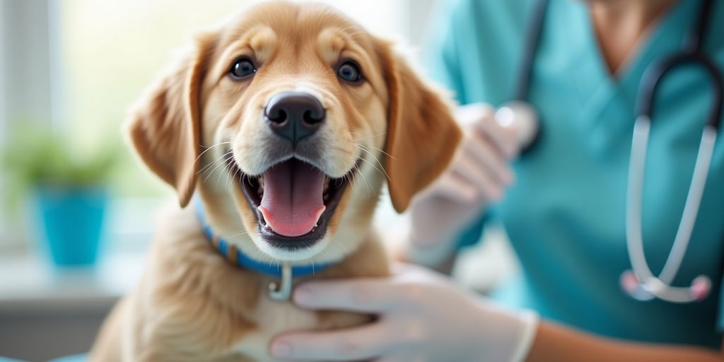 A puppy getting a check-up at a vet clinic.