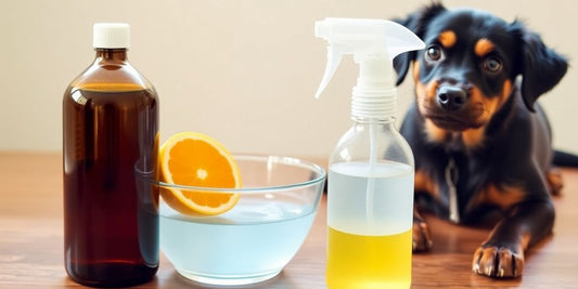 DIY bitter spray ingredients and a curious dog.