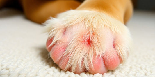 Close-up of a dog's paw with yeast infection.