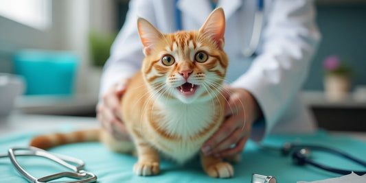 Cat being checked by a veterinarian in clinic.