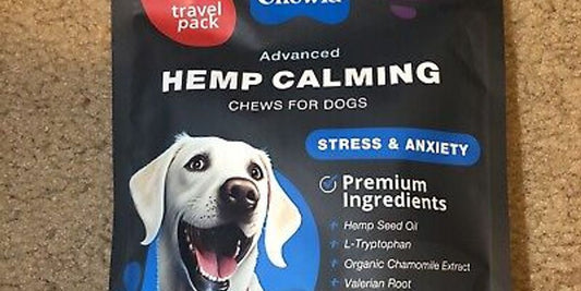 dog eating hemp chews
