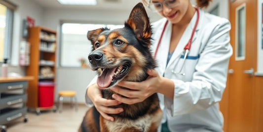 Dog getting a check-up at a veterinary clinic.