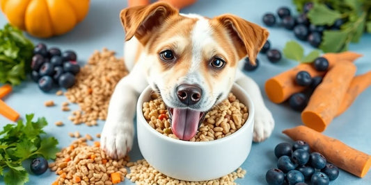 Dog eating nutritious foods to fight yeast infections.