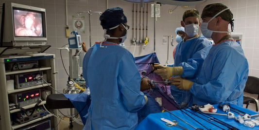 veterinarian performing surgery on dog in clinic