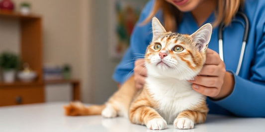 Cat check-up with veterinarian in a cozy clinic.