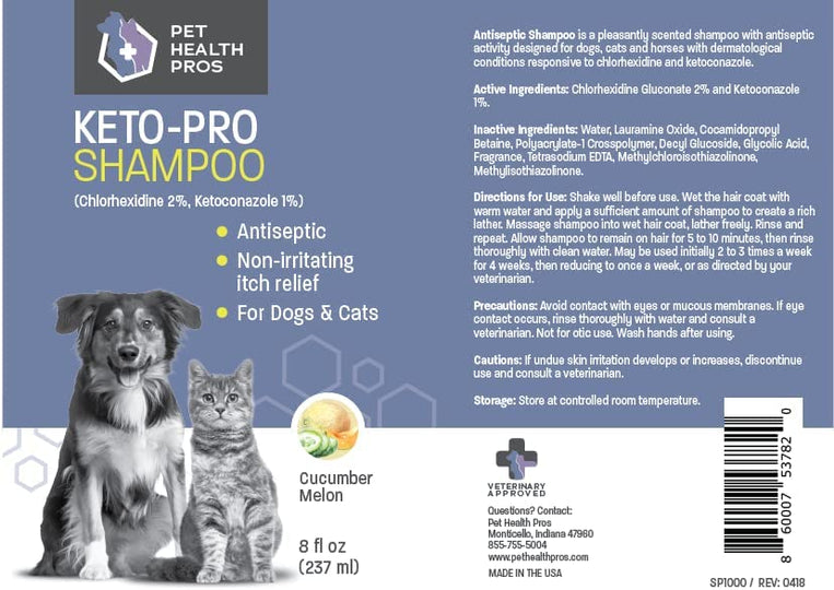 Antiseptic Dog Shampoo for Itchy Skin - Ketoconazole and Chlorhexidine